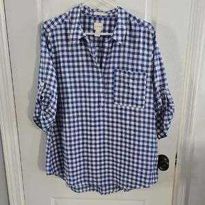Chico's Blue and White Plaid Shirt